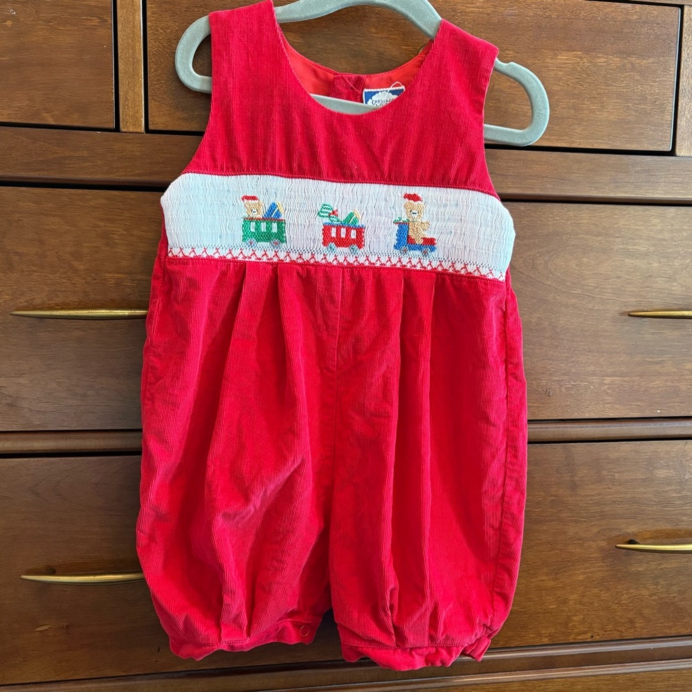 Boys Smocked Christmas Red Bubble Short Romper sz 2t
